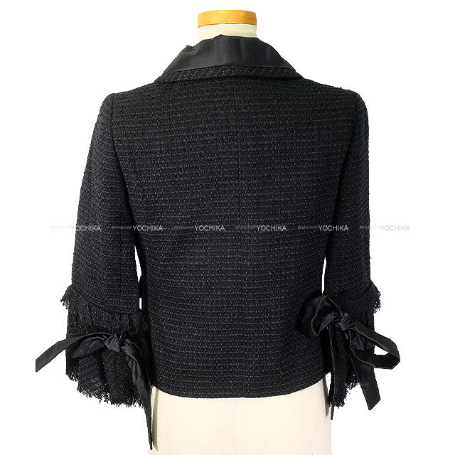2009 CHANEL Tailored jacket Tweed jacket with Coco mark and sleeve ribbon Noir (Black) 34 P34951[EXCELLENT][Authentic]