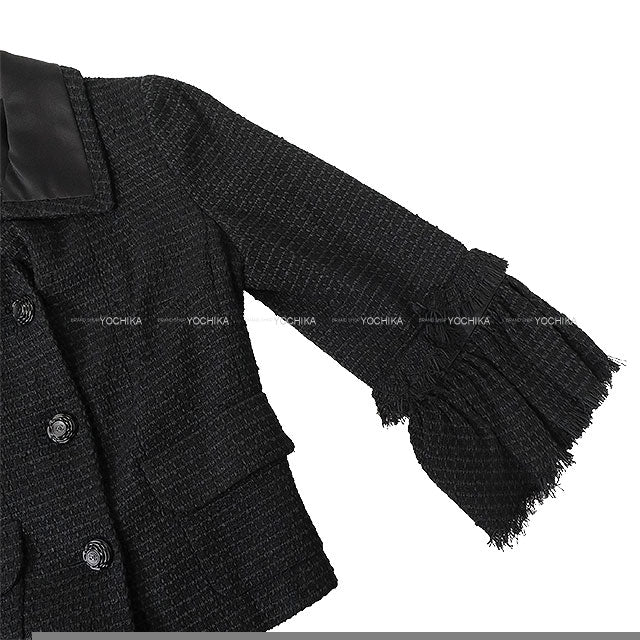 2009 CHANEL Tailored jacket Tweed jacket with Coco mark and sleeve ribbon Noir (Black) 34 P34951[EXCELLENT][Authentic]