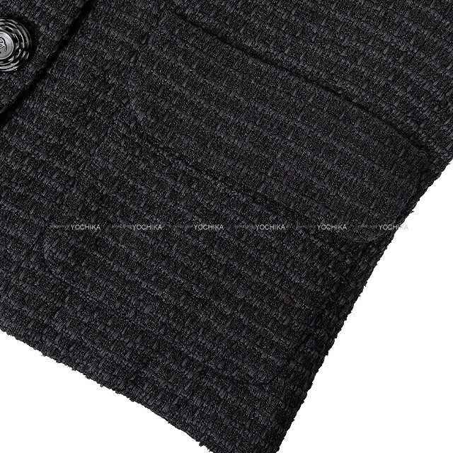 2009 CHANEL Tailored jacket Tweed jacket with Coco mark and sleeve ribbon Noir (Black) 34 P34951[EXCELLENT][Authentic]