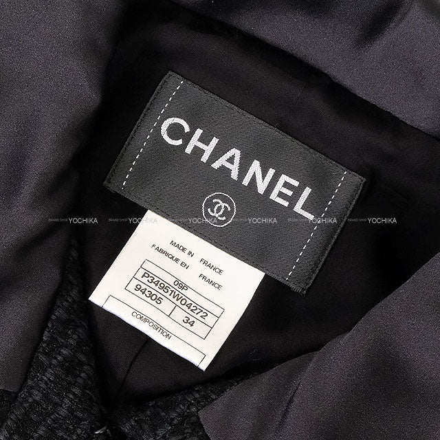 2009 CHANEL Tailored jacket Tweed jacket with Coco mark and sleeve ribbon Noir (Black) 34 P34951[EXCELLENT][Authentic]
