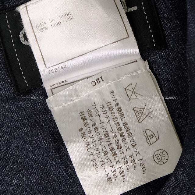 [Pre-loved] 2008 CHANEL One‐piece dress Coco mark Handshake Button Navy Linen/Silk #36 P32788[LIKE NEW][Authentic]