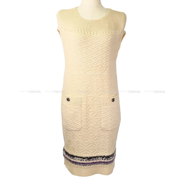 [Pre-loved] CHANEL One‐piece dress 2pockets Knit Sleeveless Dress Ivory/Noir (Black)/Blanc (White)/Navy/Red Cashmere100% #36 P46844[LIKE NEW][Authentic]