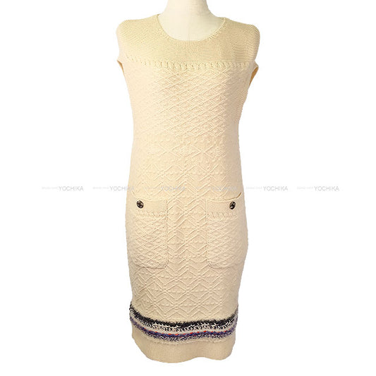 [Pre-loved] CHANEL One‐piece dress 2pockets Knit Sleeveless Dress Ivory/Noir (Black)/Blanc (White)/Navy/Red Cashmere100% #36 P46844[LIKE NEW][Authentic]