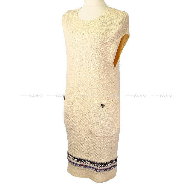 [Pre-loved] CHANEL One‐piece dress 2pockets Knit Sleeveless Dress Ivory/Black/White/Navy/Red Cashmere100% #36 P46844[LIKE NEW][Authentic]