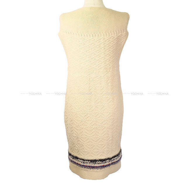 [Pre-loved] CHANEL One‐piece dress 2pockets Knit Sleeveless Dress Ivory/Black/White/Navy/Red Cashmere100% #36 P46844[LIKE NEW][Authentic]