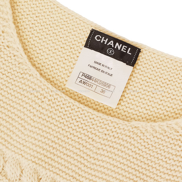 [Pre-loved] CHANEL One‐piece dress 2pockets Knit Sleeveless Dress Ivory/Black/White/Navy/Red Cashmere100% #36 P46844[LIKE NEW][Authentic]
