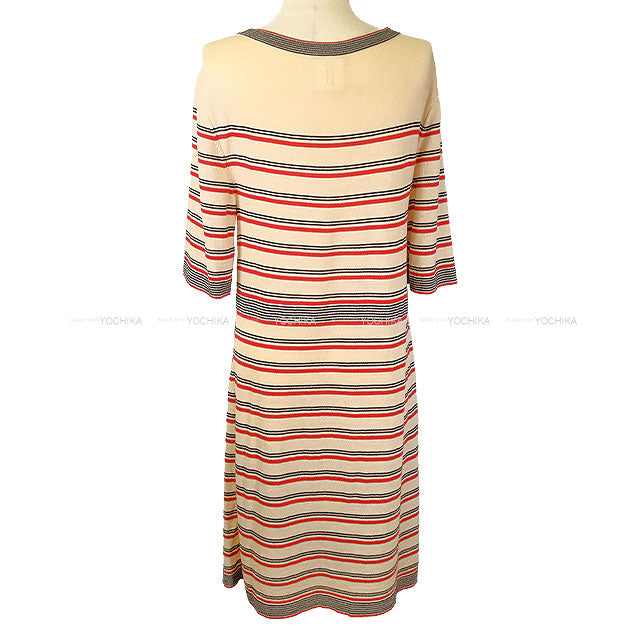 CHANEL One‐piece dress COCO Mark Border Pocket Knit Ivory/Navy/Red Wool/Cotton/Cashmere #38 P45686[EXCELLENT][Authentic]