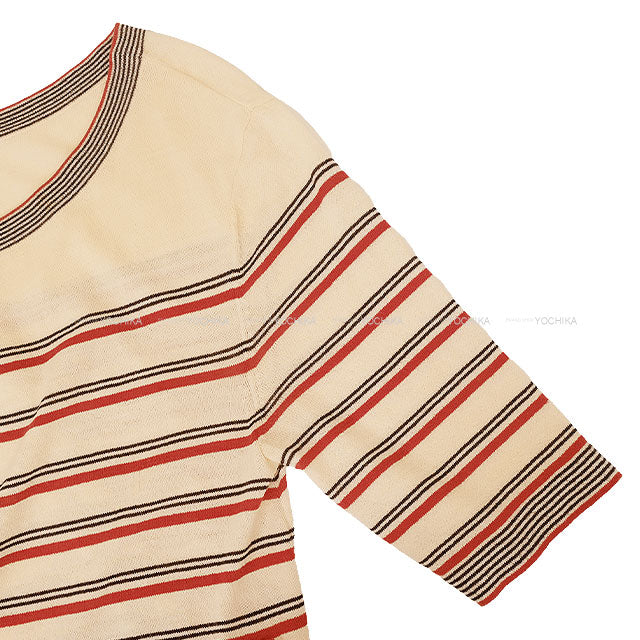 CHANEL One‐piece dress COCO Mark Border Pocket Knit Ivory/Navy/Red Wool/Cotton/Cashmere #38 P45686[EXCELLENT][Authentic]