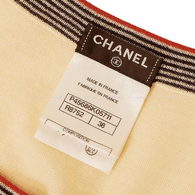 CHANEL One‐piece dress COCO Mark Border Pocket Knit Ivory/Navy/Red Wool/Cotton/Cashmere #38 P45686[EXCELLENT][Authentic]
