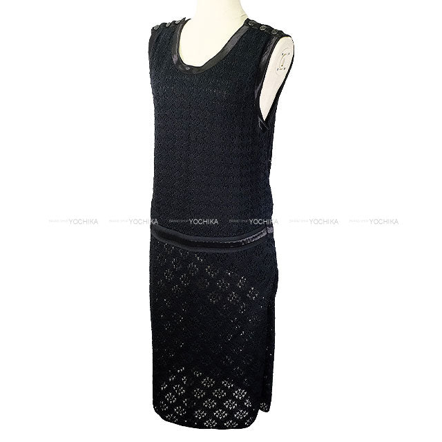 [Pre-loved] CHANEL One‐piece dress COCO Mark Button Little Black Lace Sleeveless Dress Noir (Black) Silk100% #42 P45647[LIKE NEW][Authentic]