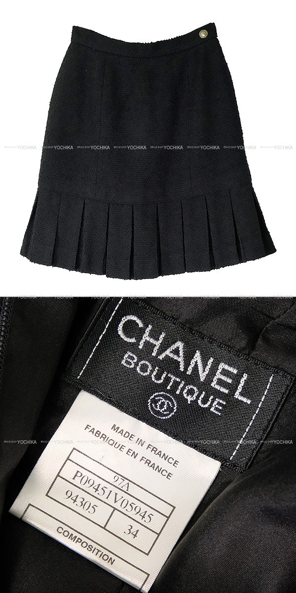 [Pre-loved] CHANEL setup Tweed Jacket Skirt Noir (Black) Wool/Polyamide #34 P09679/P09451[LIKE NEW][Authentic]