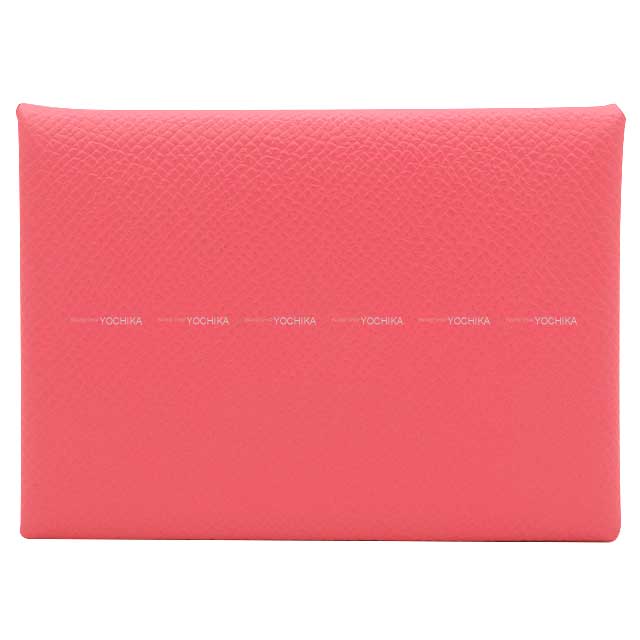 [Pre-loved] HERMES card holder Calvi Duo Rose Azalee Veau Epsom Silver HW Stamp B[LIKE NEW][Authentic]