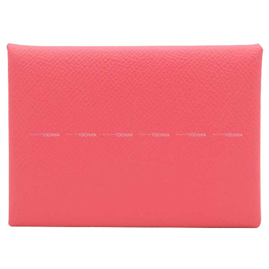 [Pre-loved] HERMES card holder Calvi Duo Rose Azalee Veau Epsom Silver HW Stamp B[LIKE NEW][Authentic]
