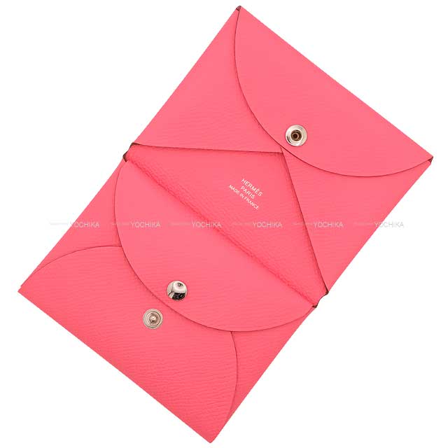 [Pre-loved] HERMES card holder Calvi Duo Rose Azalee Veau Epsom Silver HW Stamp B[LIKE NEW][Authentic]