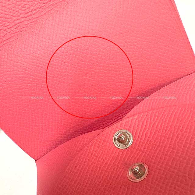 Pre-loved] HERMES card holder Calvi Duo Rose Azalee Veau Epsom