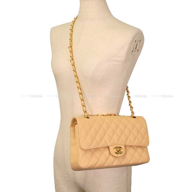 [Pre-loved] CHANEL Shoulder bag Matelasse 25 Double Flap Chain Beige Graind Calf(Caviarskin) Gold HW A01112[LIKE NEW][Authentic]