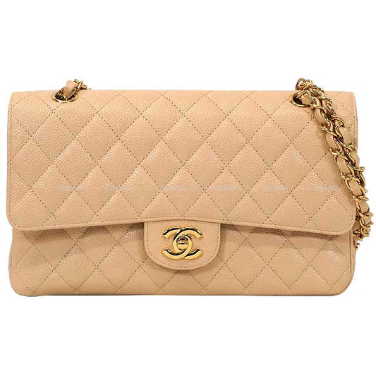[Pre-loved] CHANEL Shoulder bag Matelasse 25 Double Flap Chain Beige Graind Calf(Caviarskin) Gold HW A01112[LIKE NEW][Authentic]