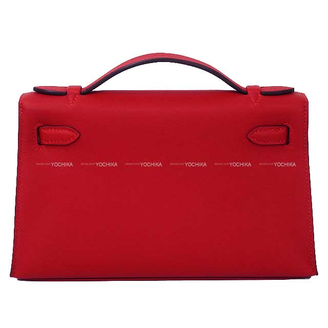 HERMES Handbag Pochette Kelly Rouge Radieux Veau Swift Gold HW Stamp K[BRAND NEW][Authentic]