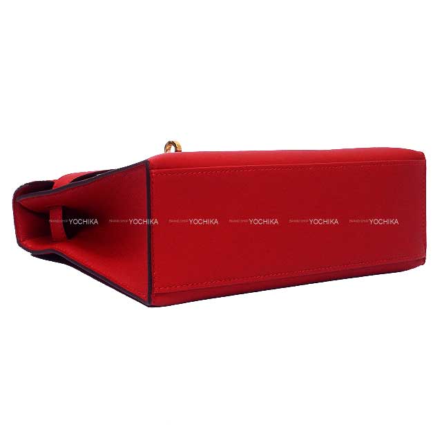 HERMES Handbag Pochette Kelly Rouge Radieux Veau Swift Gold HW Stamp K[BRAND NEW][Authentic]