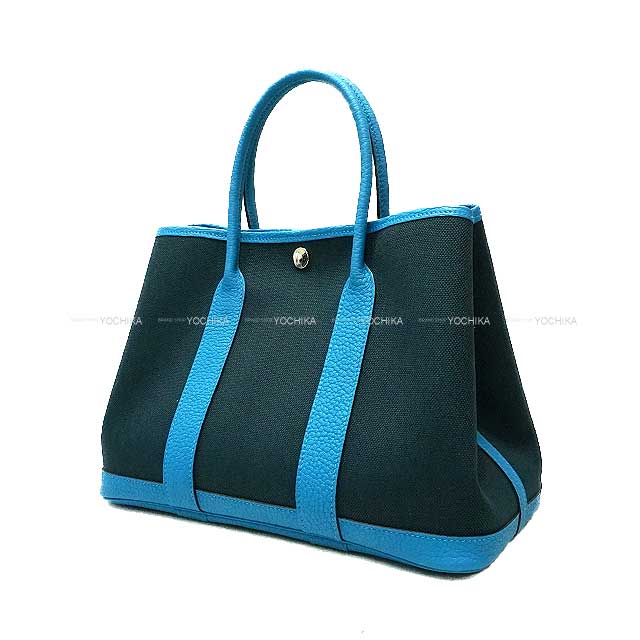 HERMES tote bag Garden Party 30 TPM Bleu Ocean/Bleu Zanzibar Toile Militaire/Veau Negonda Silver HW Stamp W[EXCELLENT][Authentic]