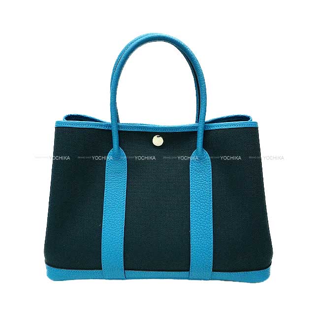 HERMES tote bag Garden Party 30 TPM Bleu Ocean/Bleu Zanzibar Toile Militaire/Veau Negonda Silver HW Stamp W[EXCELLENT][Authentic]