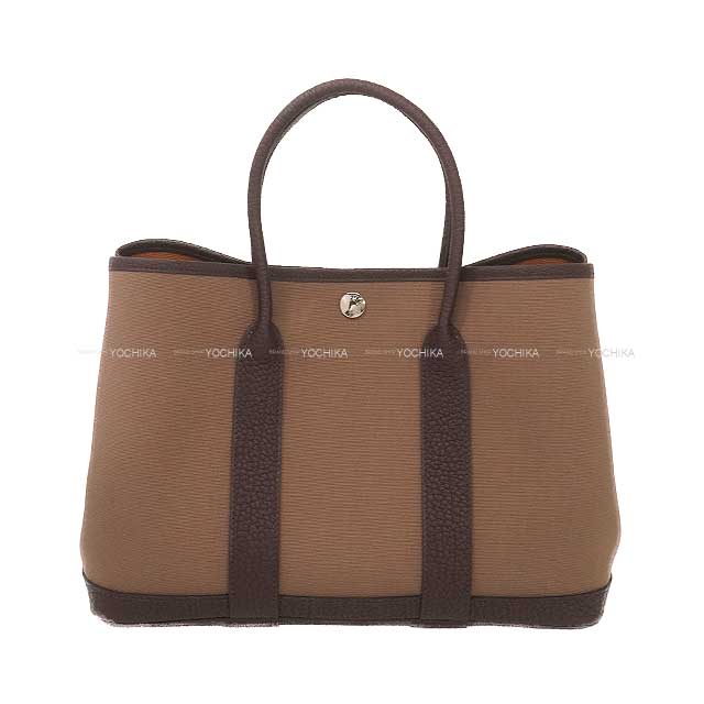 HERMES tote bag Garden Party 30 TPM Etoupe/Rouge Sellier Toile Militaire/Veau Negonda Silver HW Stamp B[EXCELLENT][Authentic]