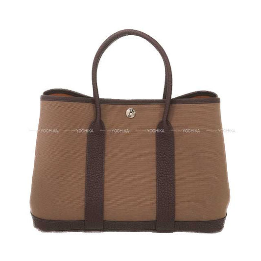 HERMES tote bag Garden Party 30 TPM Etoupe/Rouge Sellier Toile Militaire/Veau Negonda Silver HW Stamp B[EXCELLENT][Authentic]