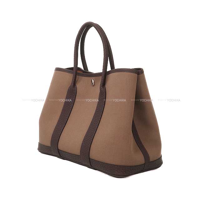 HERMES tote bag Garden Party 30 TPM Etoupe/Rouge Sellier Toile Militaire/Veau Negonda Silver HW Stamp B[EXCELLENT][Authentic]