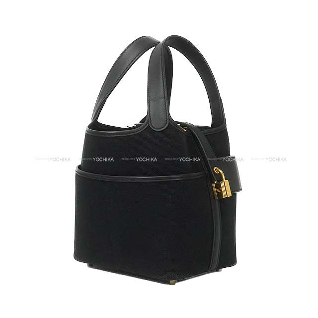 [Pre-loved] HERMES Handbag Picotin Lock 18 PM Cargo Pockets Noir (Black) Toile Goeland/Veau Swift Gold HW Stamp U[LIKE NEW][Authentic]