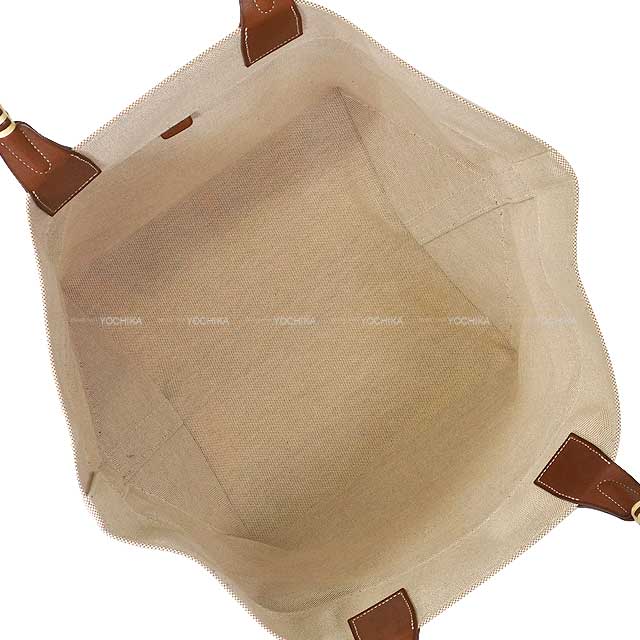 HERMES tote bag Steeple 31 Large Ecru/Fauve Toile H/Veau Barenia/Straw Stamp □O[EXCELLENT][Authentic]