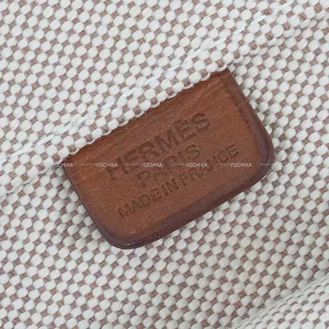 HERMES tote bag Steeple 31 Large Ecru/Fauve Toile H/Veau Barenia/Straw Stamp □O[EXCELLENT][Authentic]