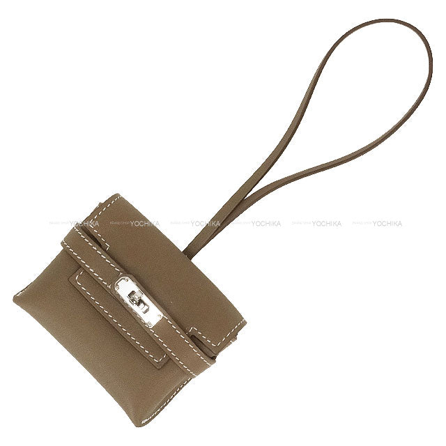 HERMES bag charm Kelly Festival Etoupe Veau Swift Silver HW Stamp K[BRAND NEW][Authentic]