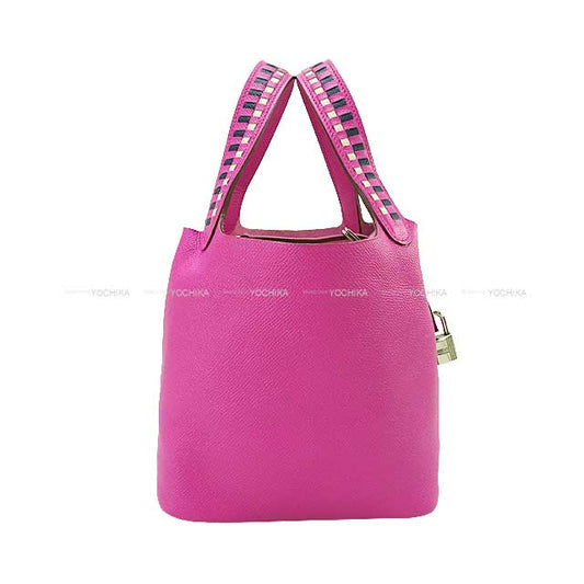 [Pre-loved] HERMES Handbag Picotin Lock 18 PM Tressage De Cuir Magnolia/Bleu Saphir/Craie Veau Epsom Silver HW Stamp C[USED SA][Authentic]