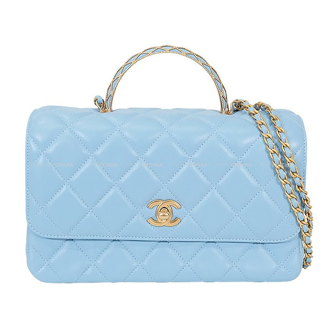 [Pre-loved] 2023 AW CHANEL Handbag Matelasse Top Handle XS 24 Lambskin Gold HW[LIKE NEW][Authentic]