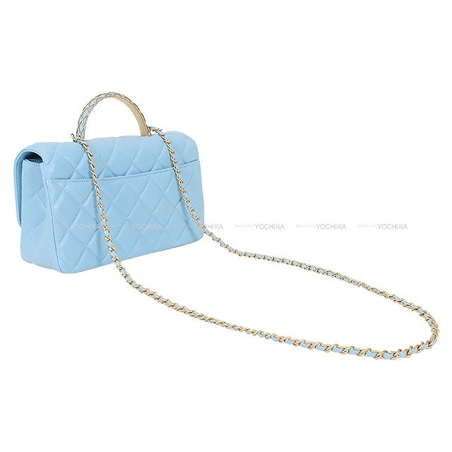 [Pre-loved] 2023 AW CHANEL Handbag Matelasse Top Handle XS 24 Lambskin Gold HW[LIKE NEW][Authentic]