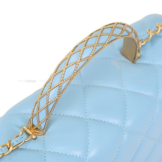 [Pre-loved] 2023 AW CHANEL Handbag Matelasse Top Handle XS 24 Lambskin Gold HW[LIKE NEW][Authentic]