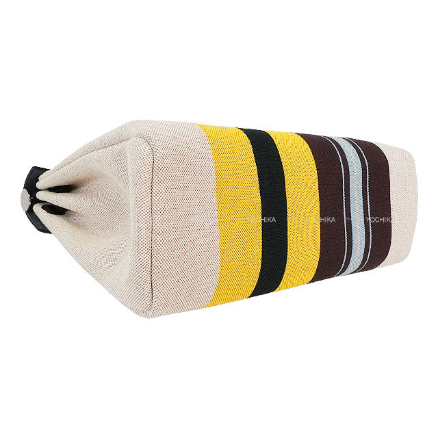 HERMES Shoulder bag HerBag Zip 31 PM Rayures d'Equipage Noir (Black) /Ecru/Beige/Jaune/Bordeaux Toile H Plume/Vache Hunter Silver HW Stamp W[ALMOST NEW][Authentic]