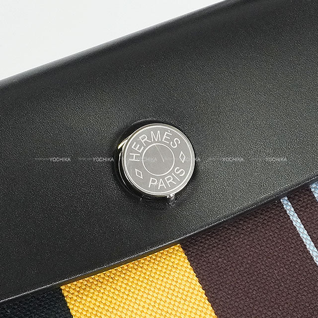 HERMES Shoulder bag HerBag Zip 31 PM Rayures d'Equipage Noir (Black) /Ecru/Beige/Jaune/Bordeaux Toile H Plume/Vache Hunter Silver HW Stamp W[ALMOST NEW][Authentic]