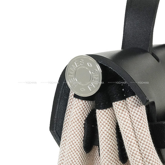 HERMES Shoulder bag HerBag Zip 31 PM Rayures d'Equipage Noir (Black) /Ecru/Beige/Jaune/Bordeaux Toile H Plume/Vache Hunter Silver HW Stamp W[ALMOST NEW][Authentic]