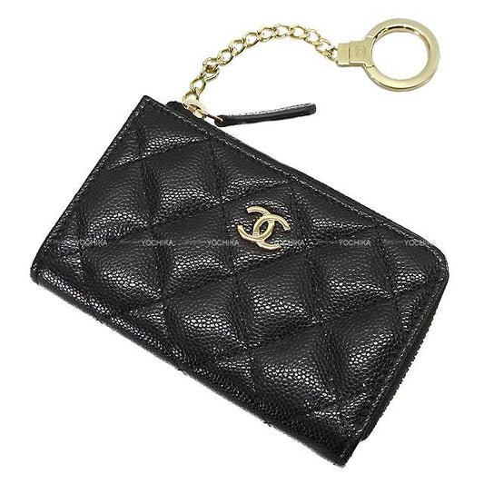 CHANEL change purse Coco Mark Matelasse Card case with a Key ring Noir (Black)/Bordeaux Graind Calf(Caviarskin) Champagne Gold HW AP0221[EXCELLENT][Authentic]