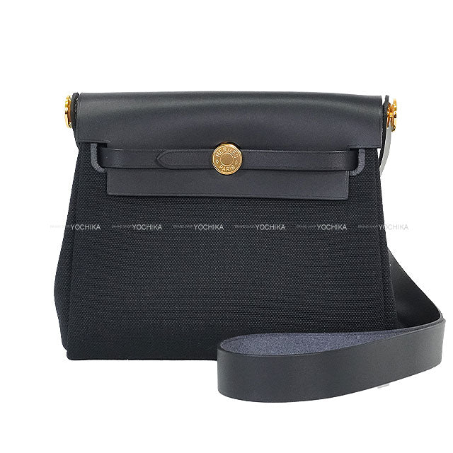 HERMES Shoulder bag Herbag Zip 20 Mini Blue Indigo Toile Militaire/Vache Hunter Gold HW Stamp K[BRAND NEW][Authentic]