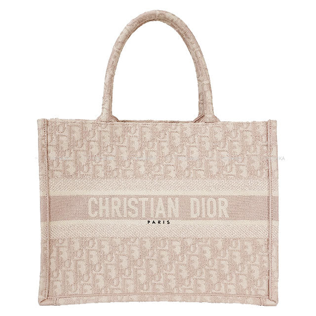 [Pre-loved] Dior tote bag Book tote Medium Pink/Ivory Dior Oblique Embroidery[USED SA][Authentic]