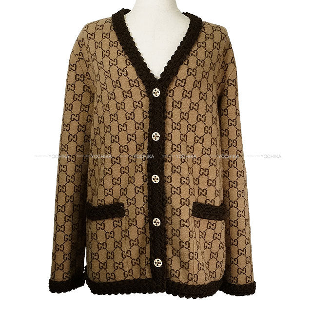 [Pre-loved] 2022AW GUCCI Cardigan Knit Beige/Brown Wool/Polyester #XS 644570[USED SA][Authentic]