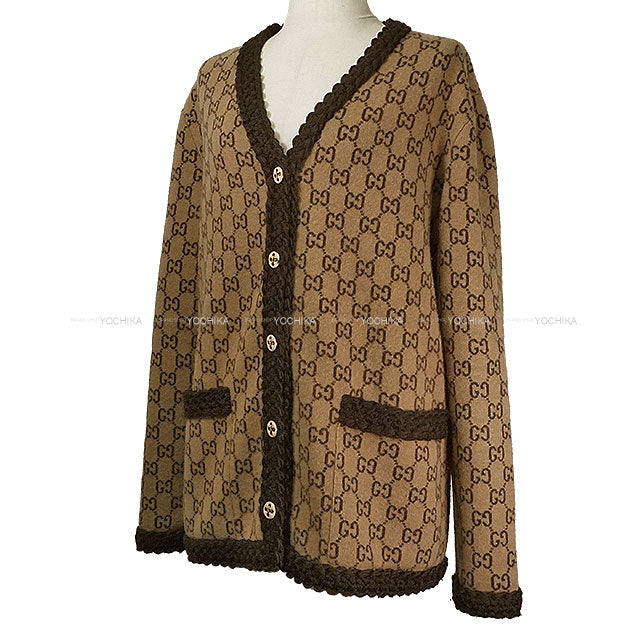 [Pre-loved] 2022AW GUCCI Cardigan Knit Beige/Brown Wool/Polyester #XS 644570[USED SA][Authentic]