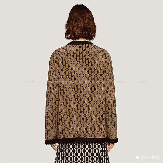 [Pre-loved] 2022AW GUCCI Cardigan Knit Beige/Brown Wool/Polyester #XS 644570[USED SA][Authentic]