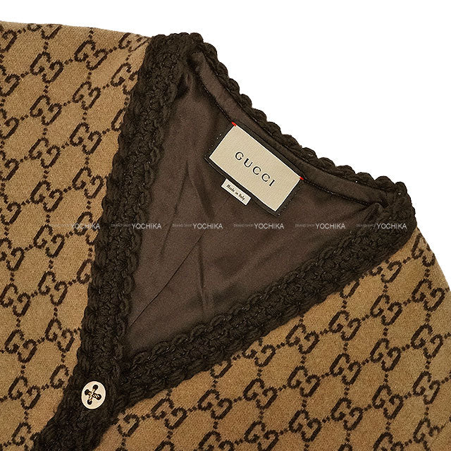 [Pre-loved] 2022AW GUCCI Cardigan Knit Beige/Brown Wool/Polyester #XS 644570[USED SA][Authentic]