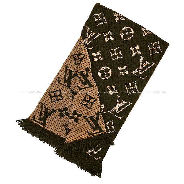 [Pre-loved] LOUIS VUITTON muffler Echarpe Animal Leopard Brown/Noir (Black) Wool/Silk M75885[USED SA][Authentic]