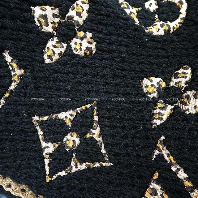[Pre-loved] LOUIS VUITTON muffler Echarpe Animal Leopard Brown/Noir (Black) Wool/Silk M75885[USED SA][Authentic]