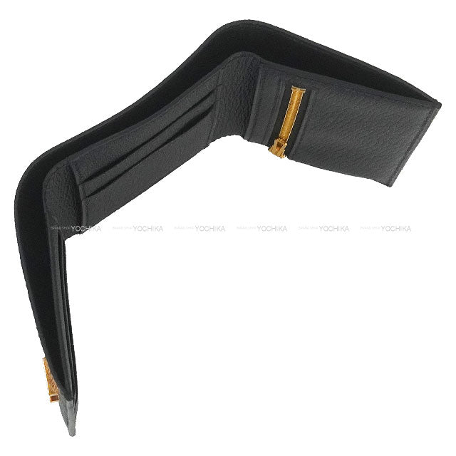 [Pre-loved] HERMES Tri-fold wallet Bearn Combine Noir (Black) Chevre Mysore Gold HW Stamp W[LIKE NEW][Authentic]