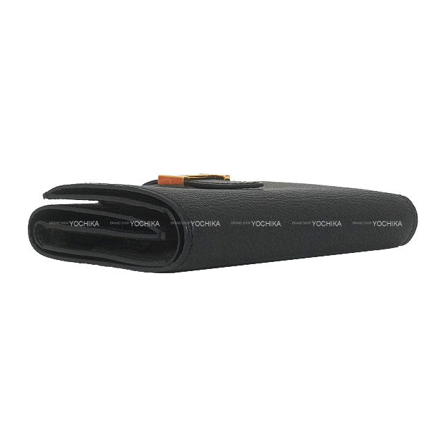 [Pre-loved] HERMES Tri-fold wallet Bearn Combine Noir (Black) Chevre Mysore Gold HW Stamp W[LIKE NEW][Authentic]